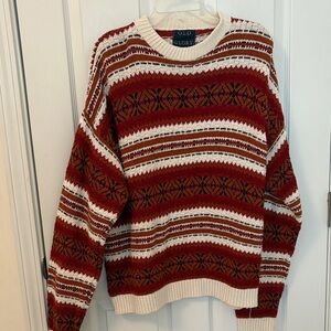 Old Glory Men's Striped Fall Colors and Cream Sweater-Men’s Sixe Large